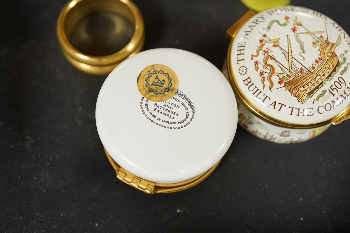 A collection of Halcyon days enamel patch boxes to include one commemorating the Mary Rose ship